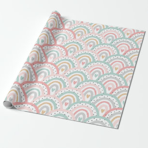 Papel De Presente Arcos-Rainha Brancos e Corações Brancos Pastel