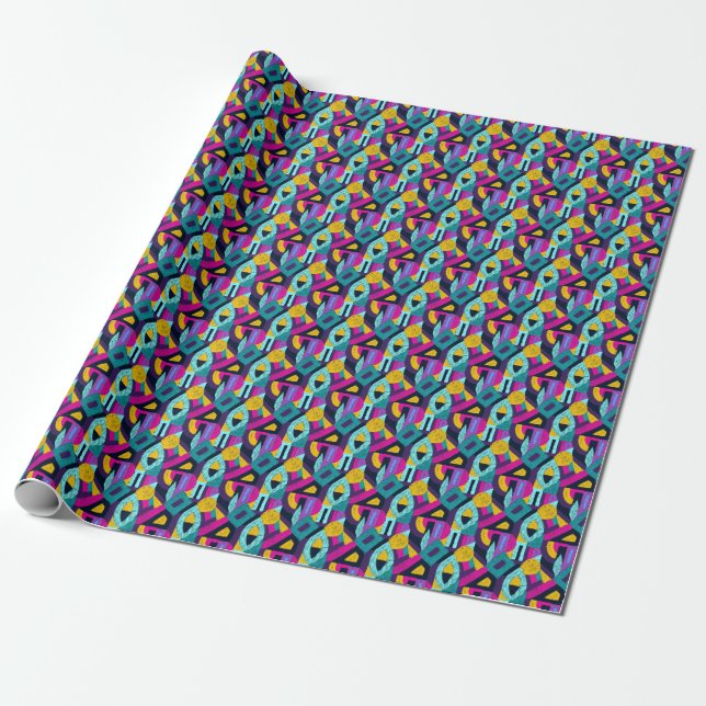 Papel De Presente Arcos retrorreflectores: pop geométrica. (Desenrolado)
