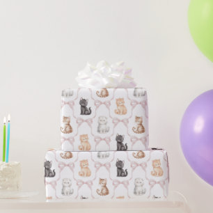 Papel De Presente Arcos Rosa Gatinho Fofo Gatos Aniversário