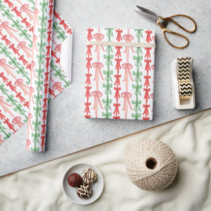Papel De Presente Arcos Verdes e Rosa Vermelhos Coqueteiros com Aqua