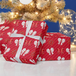 Papel De Presente Arcos Vermelhos Brancos Natal Feriado