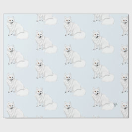Papel De Presente Arctic Fox Adorable Airbrush Pattern Icy Blue