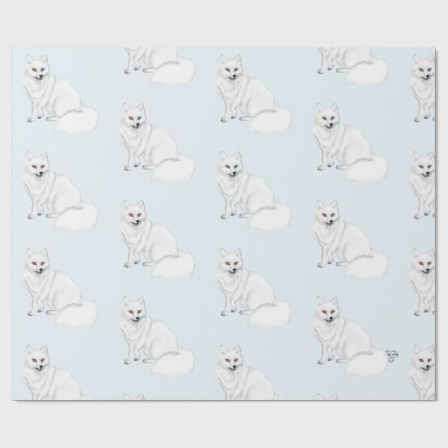 Papel De Presente Arctic Fox Adorable Airbrush Pattern Icy Blue  (Aberto)