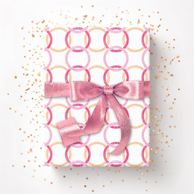Papel De Presente Argolas Entrelaçadas em Rosa e Laranja (Criador carregado)