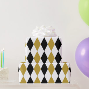 Papel De Presente Argyle Preto E Dourado