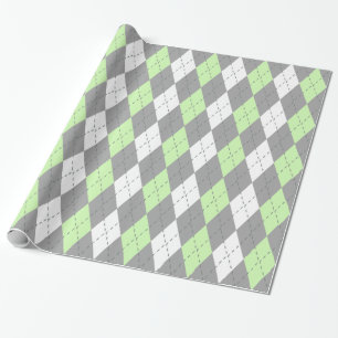 Papel De Presente Argyle Verde Aipo Carvão Cinza Escuro Brco XL