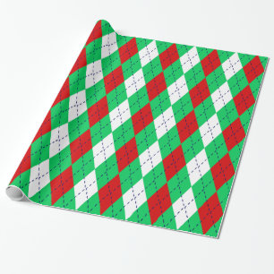 Papel De Presente Argyle XL Esmeralda Verde Azul Marinho Vermelho Br
