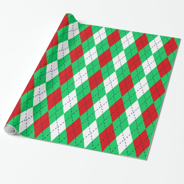 Papel De Presente Argyle XL Esmeralda Verde Azul Marinho Vermelho Br (Desenrolado)