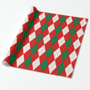 Papel De Presente Argyle XL Red Forest Emerald Green