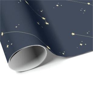 Papel De Presente Aries Constelle Stars Dark Marinho Azul Sem Costur