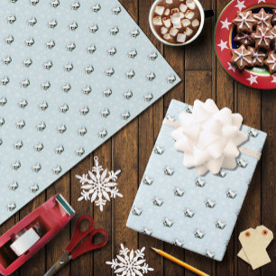 Papel De Presente Arminho Branco Flocos de Neve Natal Azul