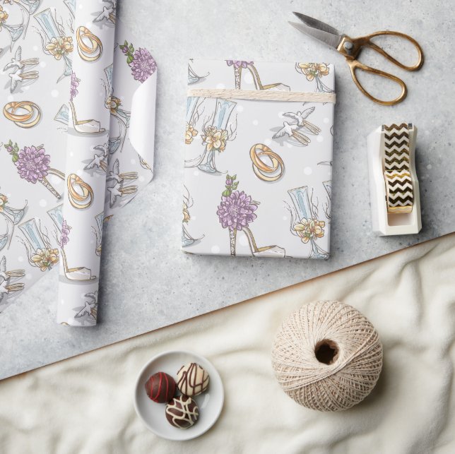 Papel De Presente Aros de Noivado e Champanhe (Artesanato)