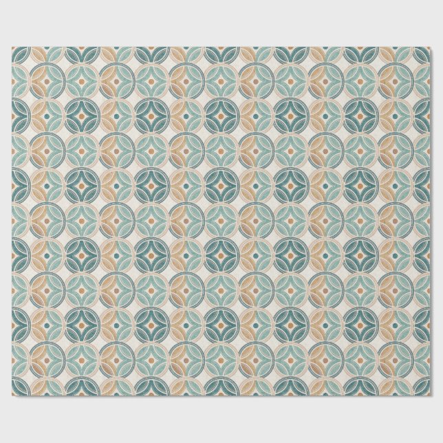 Papel De Presente Aros Geométricos Teal Harmoniosos Zen (Aberto)