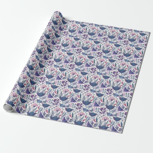 Papel De Presente arraias aquáticas e algas marinhas (Desenrolado)