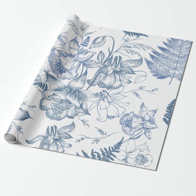 Papel De Presente Arranque Botânico Indigo (Desenrolado)