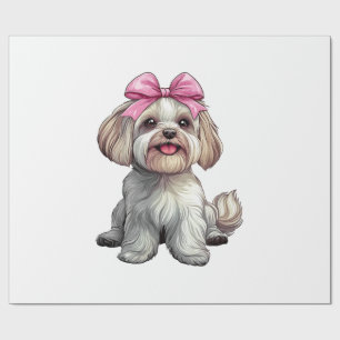 Papel De Presente Arrebitado Laço Havanês Mãe de Cachorro Menina Ros