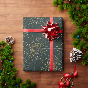 Papel De Presente Art Deco Alabere Estrela Explosiva Verde Florest