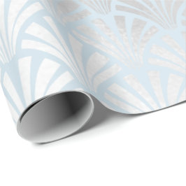 Papel De Presente Art Deco Bebê Cinzas Azuis Silver Scales Conchas