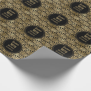 Papel De Presente Art Deco Black & Dourado Custom Happy aniversário 