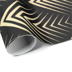 Papel De Presente Art Deco Black Sepia Dourado Geometry