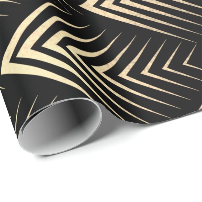 Papel De Presente Art Deco Black Sepia Dourado Geometry (Ponta do rolo)