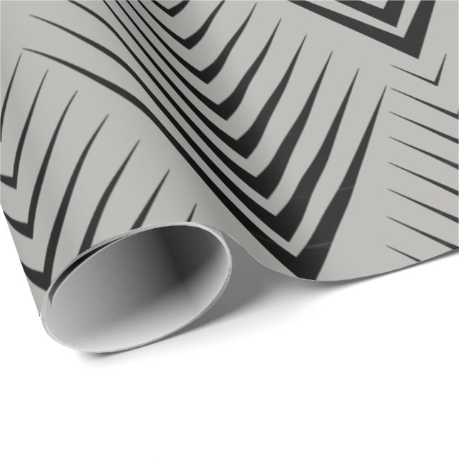 Papel De Presente Art Deco Cinzas Negras Elegante Mínimo Botânico (Ponta do rolo)