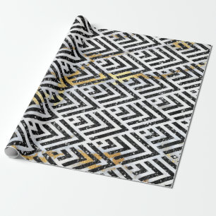 Papel De Presente Art Deco Diamond Triangs Black White Marble