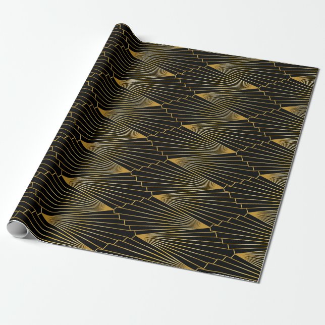 Papel De Presente Art Deco Dourado a preto (Desenrolado)