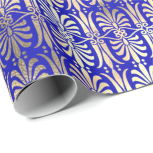 Papel De Presente Art Deco Dourado Champaigne Indigo Cobalt Blue