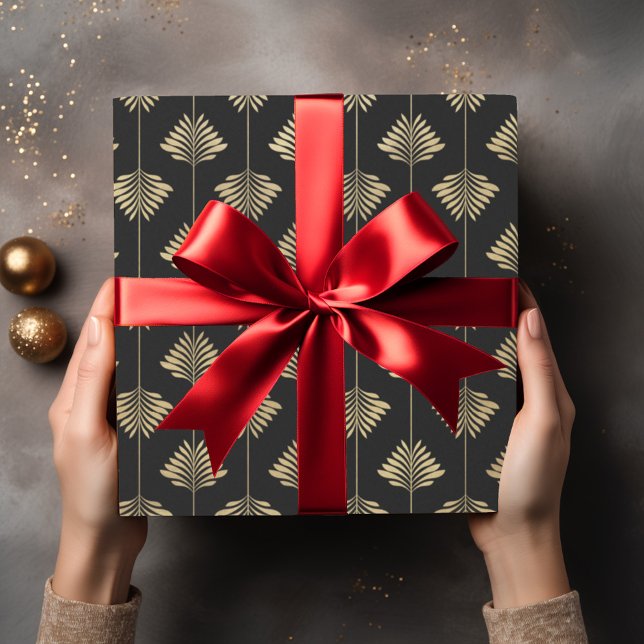 Papel De Presente Art Deco Dourado Palm Fern Fronds (Criador carregado)