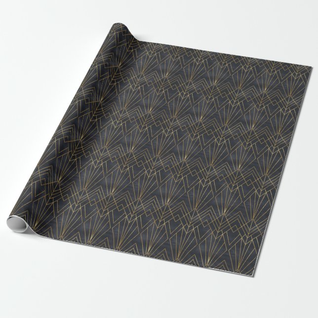 Papel De Presente Art Deco Elegance: Glamor Geométrico (Desenrolado)