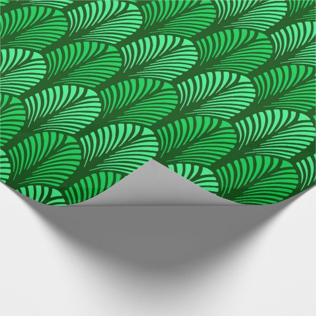 Papel De Presente Art Deco Feather Pattern, Emerald Green (Ponta)