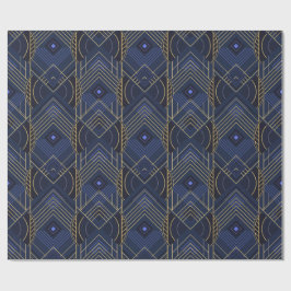 Papel De Presente Art Deco Geométrico Elevado - Azul