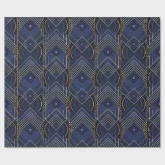 Papel De Presente Art Deco Geométrico Elevado - Azul