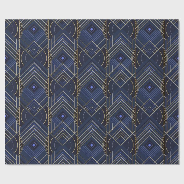 Papel De Presente Art Deco Geométrico Elevado - Azul (Aberto)