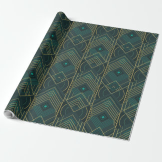 Papel De Presente Art Deco Geométrico Elevado - Turquesa Azul