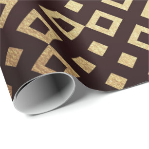 Papel De Presente Art Deco Geométrico Ouro Maroon Vip