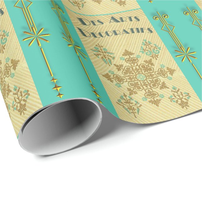 Papel De Presente Art deco gold e teal French (Ponta do rolo)