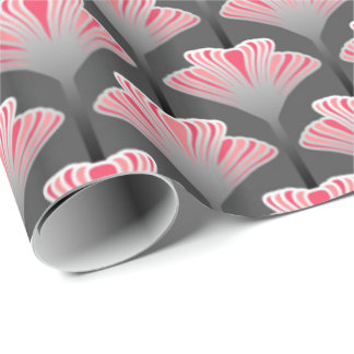 Papel De Presente Art Deco Lily, Cinzas/Cinzas e Coral Rosa