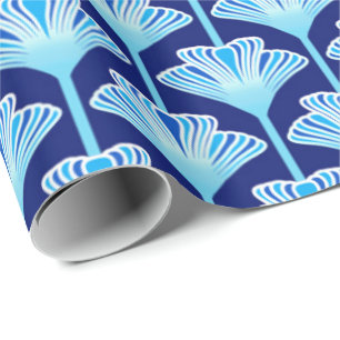 Papel De Presente Art Deco Lily, Cobalt Blue, Aqua e White