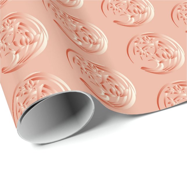 Papel De Presente Art Deco Lily - Coral - Laranja (Ponta do rolo)