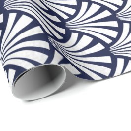 Papel De Presente Art Deco Marinho Azul Cinzas de Prata Conchas