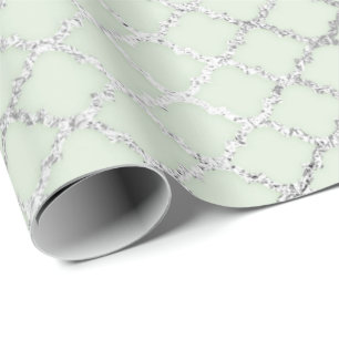 Papel De Presente Art Deco Mint Green Silver Quatrefoil Vip