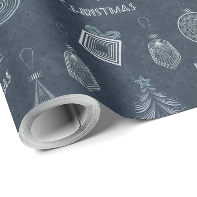 Papel De Presente Art deco moderno marinho de decoração ornamental r (Ponta do rolo)