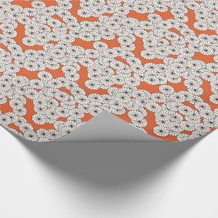 Papel De Presente Art Deco - padrão floral - creme em ferrugem