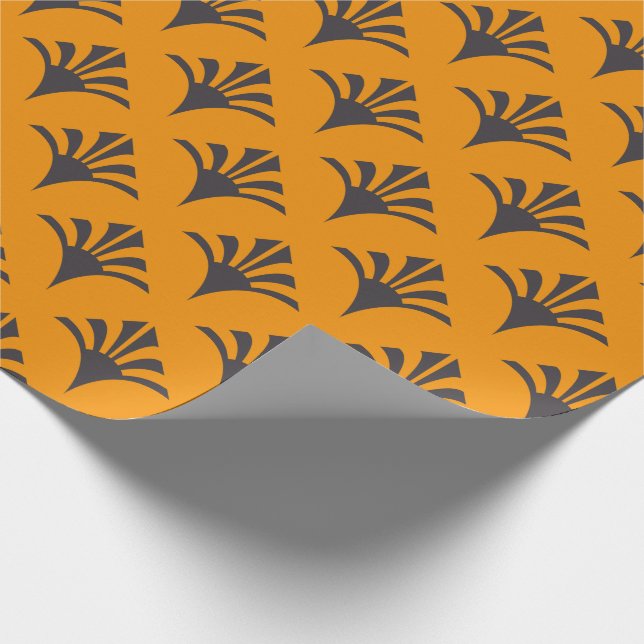 Papel De Presente Art Deco Pattern 02 - Deco Black on Vivid Gamboge (Ponta)