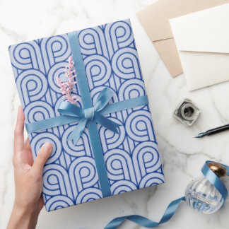 Papel De Presente Art Deco Pattern 07 - Azul Escuro no Azul Lavanda