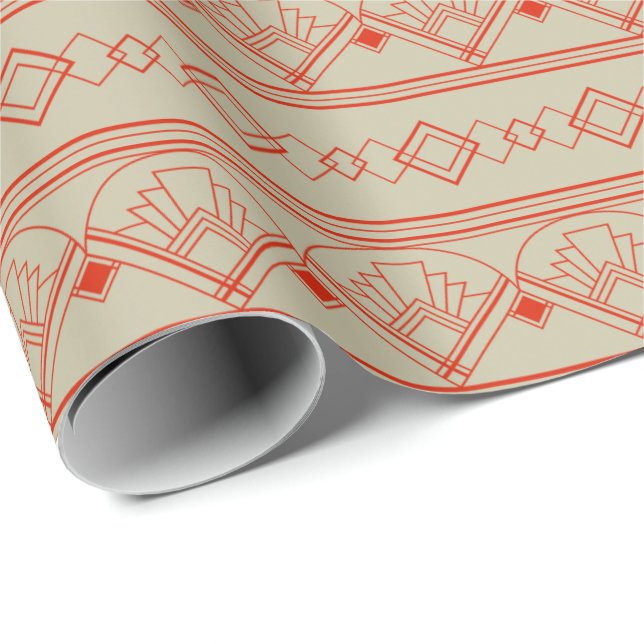 Papel De Presente Art Deco Pattern 08 - Dali's Red on Off-White (Ponta do rolo)