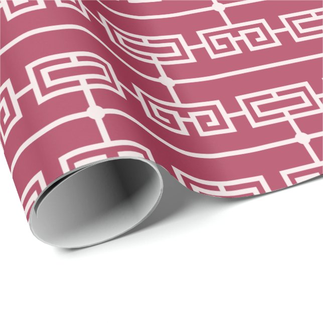 Papel De Presente Art Deco Pattern 09 - Rosa claro em rosa de frambo (Ponta do rolo)