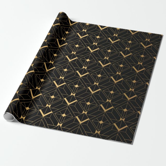 Papel De Presente Art Deco Pattern. Serralheiro preto sem costura e  (Desenrolado)